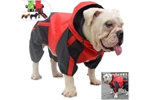 Lovelonglong American Bully Pitbull Dog Hooded Raincoat, Bulldog Rain Jacket Poncho Waterproof Clothes with Hood Breathable 4 Feet Four Legs Rain Coats for Pugs English French Bulldog Red B-M