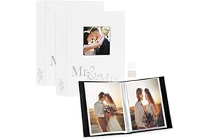 Lanpn Wedding Photo Album 6x4 2 Packs, Each Pack holds 50 Pictures, Slip in Pockets Mini Linen Top Loading Wedding Window Photo Albums for Portrait Only 10x15cm Picture (Mr & Mrs, White)