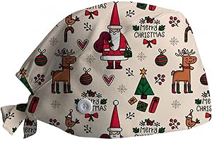 PAIDAXING Unisex Scrub Cap Surgical Cap Chef Hat Adjustable Cotton Printed Surgical Cap Work Cap Kitchen Hat for Women Men Doctors for Christmas
