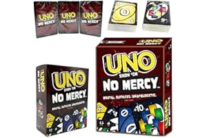 BOSSETY Uno No Mercy Jeu De Cartes Familial avec 168 Cartes Supplémentaires, Règles Spéciales, Cartes Action Redoutables, Pénalités Plus Sévères, Jouet Enfant, Dès 7 Ans, HWV18