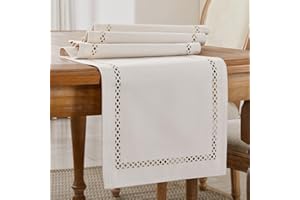 Wracra Camino de Mesa Estilo Lino en Boho, Camino de Mesa Rústico 150 cm Largo, Singular Camino de Mesa Hueco Geométrico de Dos Capas para Comidas, Fiestas y Uso Diario