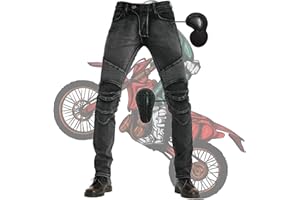 SHUOJIA Herren Slim Fit Motorrad Jeans Mit Protektoren Knie Und Hüftprotektoren Stretch Slim Fit Denim Motorradhose Anti-Fall Straight Fit Cargo Motorradjeans Schutzhose Damen (Black,L)