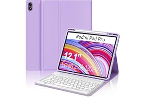 IVEOPPE Clavier pour Redmi Pad Pro 12.1/Xiaomi Poco Pad 2024, AZERTY Français Keyboard Coque, Étui Clavier Détachable Bluetooth pour Redmi Pro 12.1 Pouces 2024, Violet Clair