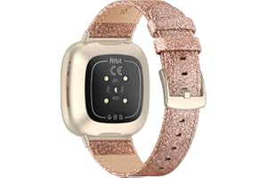 Tuocal Bracelet en Cuir Véritable Compatible avec Fitbit Versa 3 / Sense pour Homme et Femme - Premium