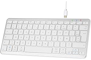 Qulose Clavier sans Fil Bluetooth, Mini Clavier AZERTY Français, Clavier Léger Silencieux, Rechargeable USB C, 12 Raccourcis Multimédias, pour Mac, iPad, iPhone, Android, Windows-Silver
