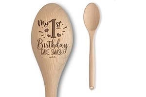 THE LASER FACTORY Baby 1st Birthday Cake Smash Engraved Wooden Spoon | Perfect Photo Prop for Boys and Girls (My 1st Birthday)