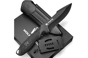 ODENWOLF W2 Couteau de chasse lame fixe en D2 – Couteau de survie outdoor avec étui – Acier monobloc ultra-résistant – Idéal bushcraft, randonnée, bivouac