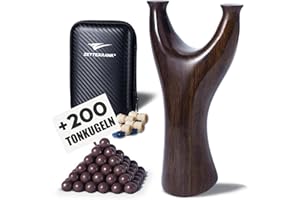 ‎ZETTERRANK Zetterrank Ebenholz Zwille Steinschleuder Bundle Set,Holz Slingshot Schleuder mit Gummiband,Einfache Gummiband-Anbindung,Zwille für Erwachsene mit Ersatzgummi und Tonkugeln. (Glatt, Ebenholz)