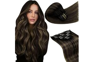 LaaVoo Clip in Hair Extensions Real Human Hair Brown Hair Extensions Clip in 18 Inch 120g 7pcs Full Head Straight Balayage Darkest Brown Remy Hair Double Weft #2/8/2
