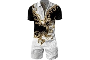 ETHKIA Men 2 Piece Outfits Spring Casual Muscle Short Relaxed Fit Print Men Spring Sets Cotton Square Neck Henry Shirts for Men DryBlend Outdoor Mature Sets Mardi Gras tee Men's Shirts