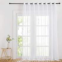 Rideau Voilage Grande Largeur 300x220cm - Motif Croix Lin Effet Romantique Moderne