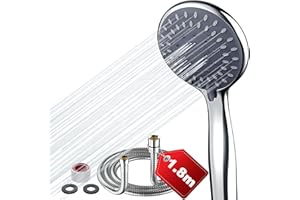 NHOWIN Shower Head with Hose 1.8 m, Anti-Clogging Shower Head, Water-Saving with 5 Shower Modes, Leak-Proof Hand Shower, Shower Head with Hose, Rain Shower