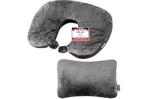 Dunlopillo 2 in 1 Reisekissen und Nackenhörnchen 31x21 cm - Nackenkissen für das Flugzeug & zum Reisen - Travel Pillow - Ergonomisches Kopfkissen mit Microperlen