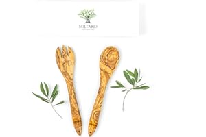 SOLTAKO Posate da insalata in legno d'ulivo, Cucchiaio da insalata in legno Set di posate per insalata in legno con cucchiaio da portata e forchetta grande, Legno d'Ulivo, 30 cm