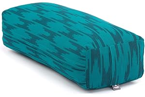 Bodhi Salamba Bolster Ethno Collection | Eckiges Yogakissen mit Bio-Dinkelfüllung | Waschbarer Bezug aus 100% Baumwolle | Yogarolle für Yin Yoga, Pilates, Meditation | Ikat-Webart