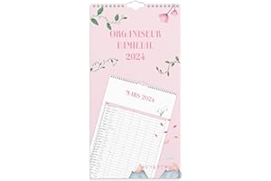 Burde Calendrier 2024 Familial Rose Mural | 5 Colonnes | 12 mois | 1 mois par feuille | Planificateur|Annies Calendrier Familial