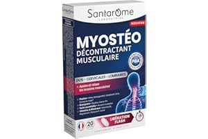 Santarome Bio - Myostéo - Complément alimentaire articulations - Décontractant musculaire dos, cervicales, lombaires - Libération flash - Plantes, Vitamines, Minéraux - 20 comprimés