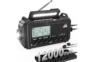ROCAM Portable Radio with 12000mAh Rechargeable Battery, Wind Up Solar Radio with AM/FM/SW, Hand Crank Radio, Wind Up Torch, Type-c Charger, IPX6 Waterproof