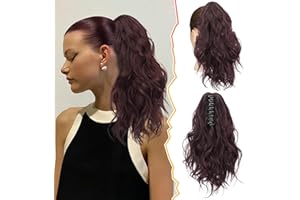 BARSDAR 35CM Rojo Extensiones Coleta, Pinza de Garra Corta Rizado Coleta Extensiones de Pelo Natural Sintética Clip Cola de Caballo Postizos para Mujeres Fiesta Diaria(Borgoña Oscuro)