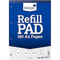 Silvine 160 Page A4 Refill Pad, Head Bound and Punched 4 Holes. Ruled 5mm Squares. Ref A4RPX, White