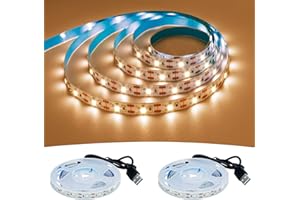 GOMING Tira LED USB 5V Blanco Cálido 3000K 120LED/2M 2835 SMD 4M (2m x 2Piezas) No Impermeable IP20 Luces LED para DIY Gabinete, Armario y más