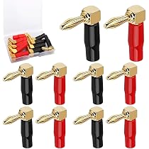 RUNCCI-YUN 10 Fiches Bananes Plaqué Or 24K 4 Mm - 5 Rouge + 5 Noir - Vissables Ou Soudables Pour Enceintes Et Audio