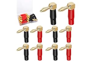 RUNCCI-YUN 24K bananenstecker,90 Grad Lautsprecher Bananenstecker，High End bananenstecker 4mm,für Leistungsverstärker Audio Lautsprecherkabel Bindepfosten Vergoldete, 5 Schwarz und 5 Rot