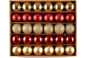HEITMANN DECO Navidad - Juego de 30 Bolas de Navidad - Decoraciones navideñas Rojas y Doradas para Colgar del árbol de Navidad - Surtido de Bolas de plástico Resistentes a la Rotura