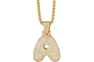 Richsteel Cubic Zirconia Bubble Letter Initial Pendant Necklace, Sparkle Number 0-9 Pendant, Trendy Hip Hop Jewellery, Customizable Name, with Gift Packaging