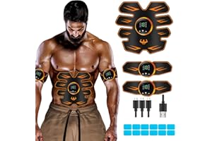 LEMENG EMS Bauchmuskeltrainer,EMS Elektrische Muskelstimulation,USB Wiederaufladbar Muskelstimulator bauchtrainermit 8 Modi & 19 Intensitäten,LCD Bildschirm muskelstimulator,leicht zu tragen