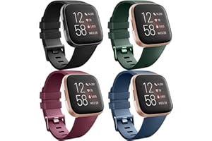 Yandu [4 Pack] Straps compatible with Fitbit Versa 2, Fitbit Versa, Versa Lite/SE, Classic Silicone Adjustable Replacement Accessories for Women/Men, Small/Large
