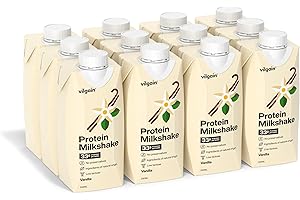 ‎VILGAIN Vilgain Protein Milkshake, 33g Eiweiß pro Portion, Laktosearm, Fertiger Milchproteinshake, Hochwertige Zutaten, Ohne Künstliche Zusätze, Mit Stevia Gesüßt (12x330ml, Vanille)