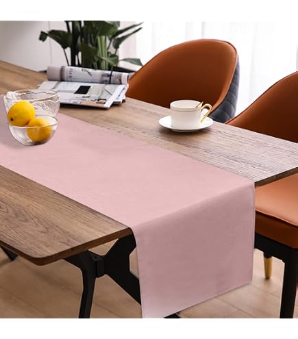 Runner Da Tavola AueDsa In Velluto 32x160 Cm – Colore Rosa, Elegante Per Decorazioni Feste E Cene - 3