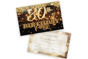 STUFF4 80th Birthday Party Invitations Men Women - Gold Confetti 28 Pack - Adults Birthday Invitations for Friends Family A6 Bday Party Invites Invitation Cards with Folding Envelopes