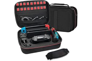 INFURIDER Etui pour Nintendo Switch, Housse de Transport Nintendo Switch, EVA Etui Compatible Nintendo Switch avec 18 Emplacements, Dock, Manette Pro, Console Switch