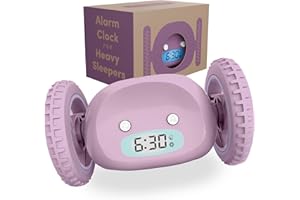 CLOCKY Réveil Matin Roulant Forte Sonnerie Reveil Puissant Gros Dormeurs pour Sourd Tres Bruyant Chambre Adulte Enfant Adolescent Reveil LED Roule Saute Cadeau Amusant (Lavande)