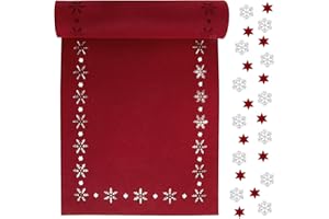 GEBETTER Runner da Tavolo Natalizio Runner Natalizio Rosso in Feltri Tovaglia Fiocchidi Neve Tovaglia Decorazione per Tavola di Festa Natale per Cucina Casa 30×100cm (Fiocchidi Neve, Rosso)