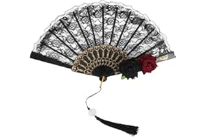 JIAHG Ladies Retro Rose Flower Lace Hand-held Folding Fan Gothic Style Women Foldable Hand Fan for Halloween Fancy Dress Party Tea Party Cosplay Costume Photo Shoot Props Dance Decoration Gift (Black)