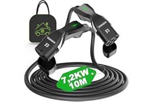 EIDYBOX Type 2 Câble de Recharge Voiture Electrique 7,2KW 10M Monophasé 32A Cable Type 2 avec Sac de Transport, Compatible avec Model 3 S X Y, Zoe, e-Tron, i3, i4, i7, IX, ID.3, ID.4, ID. 5