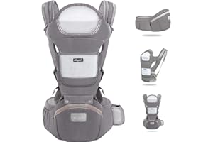 YIKANWEN Marsupio Neonato 0-36 mesi [Scopri di Più Sull'utilizzo] Marsupio Neonato Ergonomico a 25kg, Fascia Neonato con Sedile Multiposizione, Poggia Testa e Cappuccio, Cotone Traspirante, Gririo