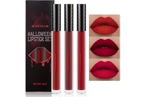 BADCOLOR 3 Colors Red Matte Liquid Lipstick Set, Burgundy Ruby Red Lip Gloss for Women, Vampy Halloween Makeup, High Impact Long Lasting Lip Stain Velvet Nonstick Cup Smudge Proof & Waterproof Lip Tint