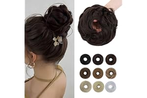 Elailite Chignon Postiche Cheveux Queue de Cheval Extensions Ondulés Chouchou Chignon Désordonné Femme [55g High Volume] 4A# Marron Foncé