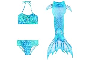 DNFUN Coda di Sirena con Bikini per Bambina,3pz, No Pinna,Costumi da Bagno Sirena