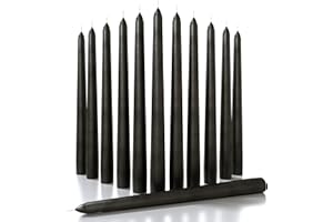 CANDWAX 10 inch Taper Candles Set of 12 - Tall Candles Unscented - Black Candles Tapered Candle Sticks Perfect as Household Candles or Dinner Candles - Coal Black Candles