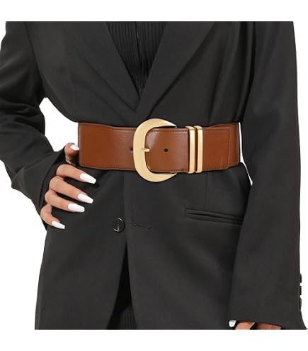 Liitata - Cintura Larga Da Donna Elastica Vintage, Cintura In Vita Stretch, Regolabile, Cintura A Cinch Alla Moda Con Fibbia In Lega Per Vestito, Maglione, Cappotto, Adatta - Cerchio, Nero - 9