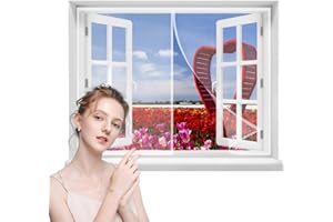 DTEDTY Keep Insects Out Mosquito Window, 95x100cmwindow Screen Without Drilling Top-to-Bottom Seal Automatically for Balcony Sliding Windows Living Room (White)