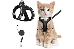 HAHEITA Cat Harness and Lead for Walking Escape Proof, Adjustable Kitten Vest Harness Reflective Soft Mesh Puppy Harness for Outdoor, Comfort Fit, Easy to Control