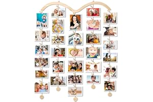 MOVEONSTEP Hanging Photo Display for Wall DIY Picture Frames Collage with 30 Clips Collage Photo Holder Organizer Greeting Card Holder Photo Display Board for Living Room, Bedroom, Home Decor