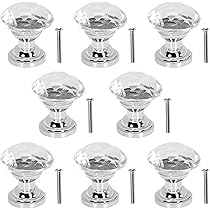 12 Pomelli Per Cassetti In Cristallo Taglio Diamante 42mm - Moderni, Cromati, Per Mobili