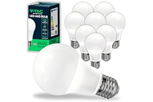 V-TAC 10x Ampoules LED culot E27 8,5W (équivalent 60W) A60-806 Lumen - Ouverture du Faisceau Lumineux 200° - Efficacité Maximale et Économie d'Énergie - 3000K Blanc Chaud